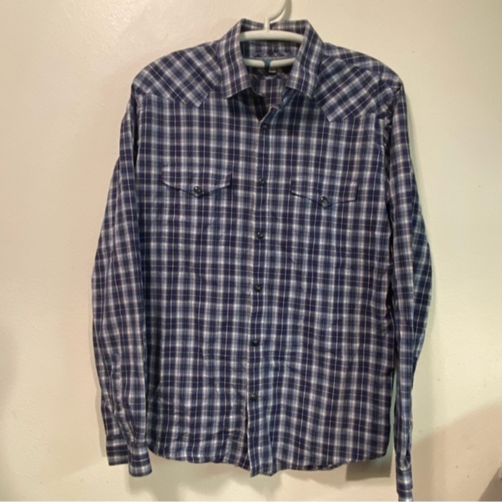 Express Shirt Mens Size Large Fitted Snap Down Blue Longsleeve Fitted